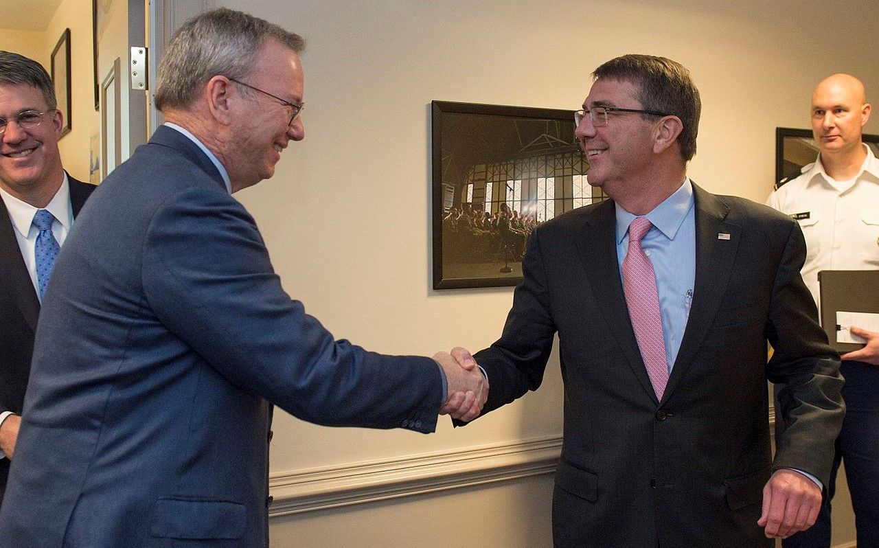 Google boss Eric Schmidt and Ash Carter meet about the Defense Innovation Advisory Board for the Department of Defense
