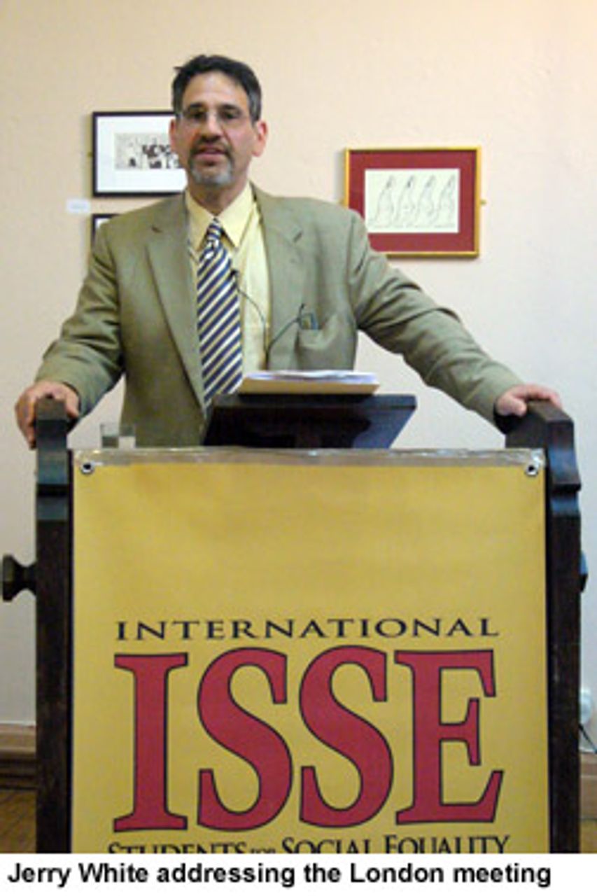 Jerry White addressing the London meeting