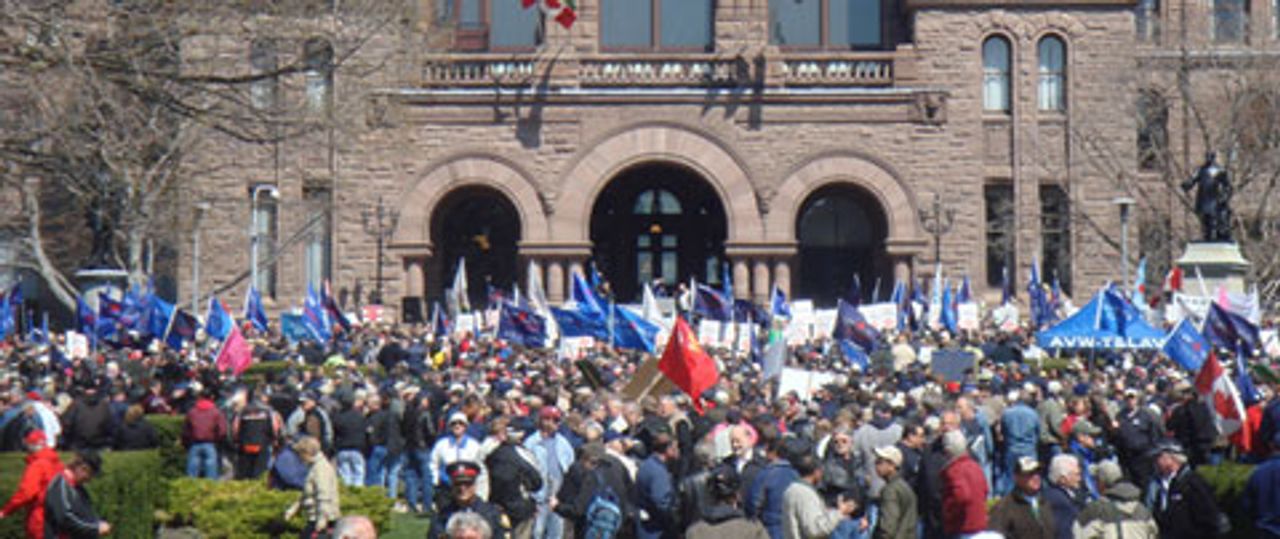 Thousands of CAW members, workers and pensioners, joined the rally at Queens Park, site of the Ontario Legislature
