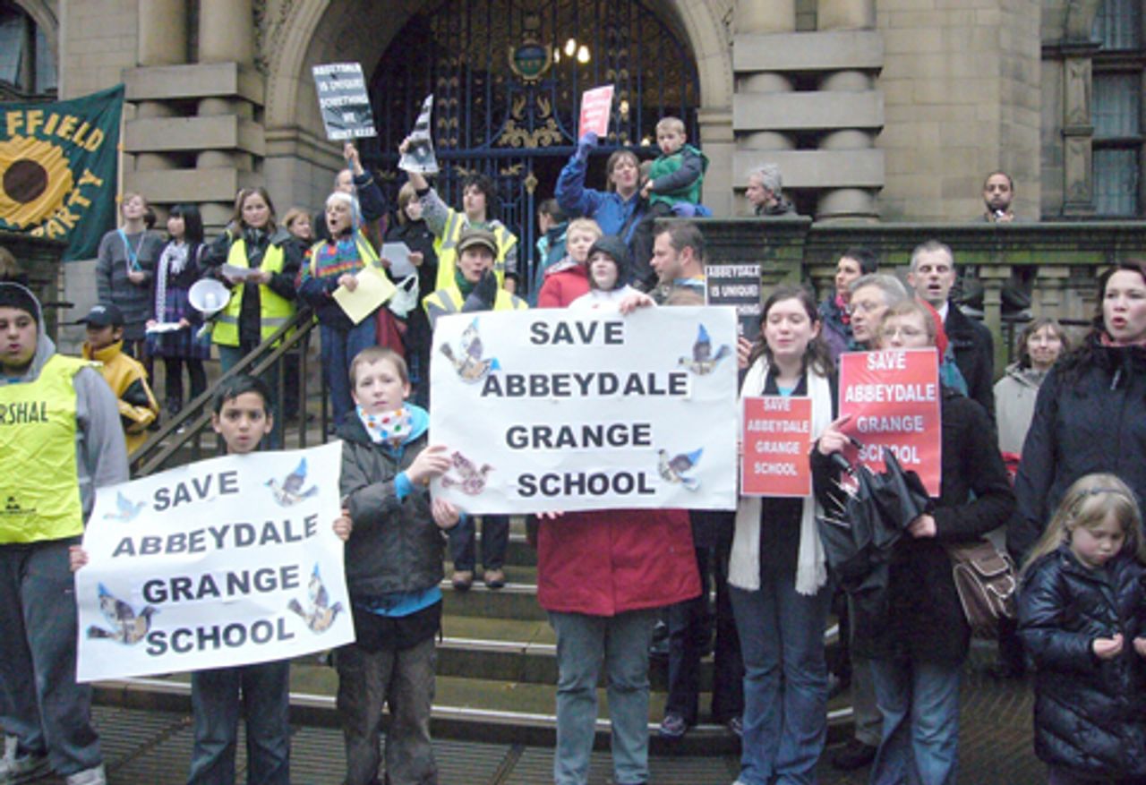 Protesters demonstrate outside Sheffield Town Hall