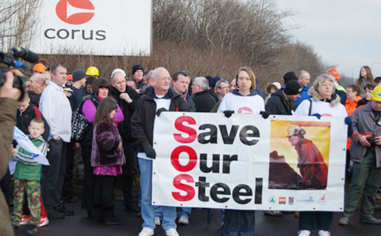 Protestors outside Corus plant