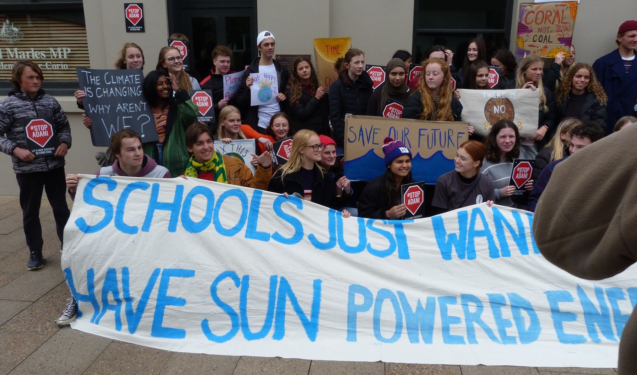 Students at the anti-climate change walk-out in Geelong last Friday