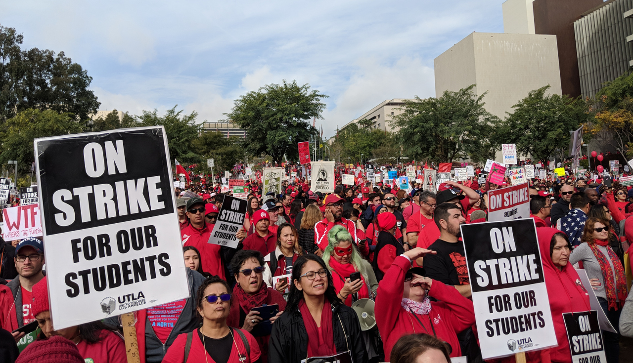 Striking teachers at Los Angeles, USA demonstration