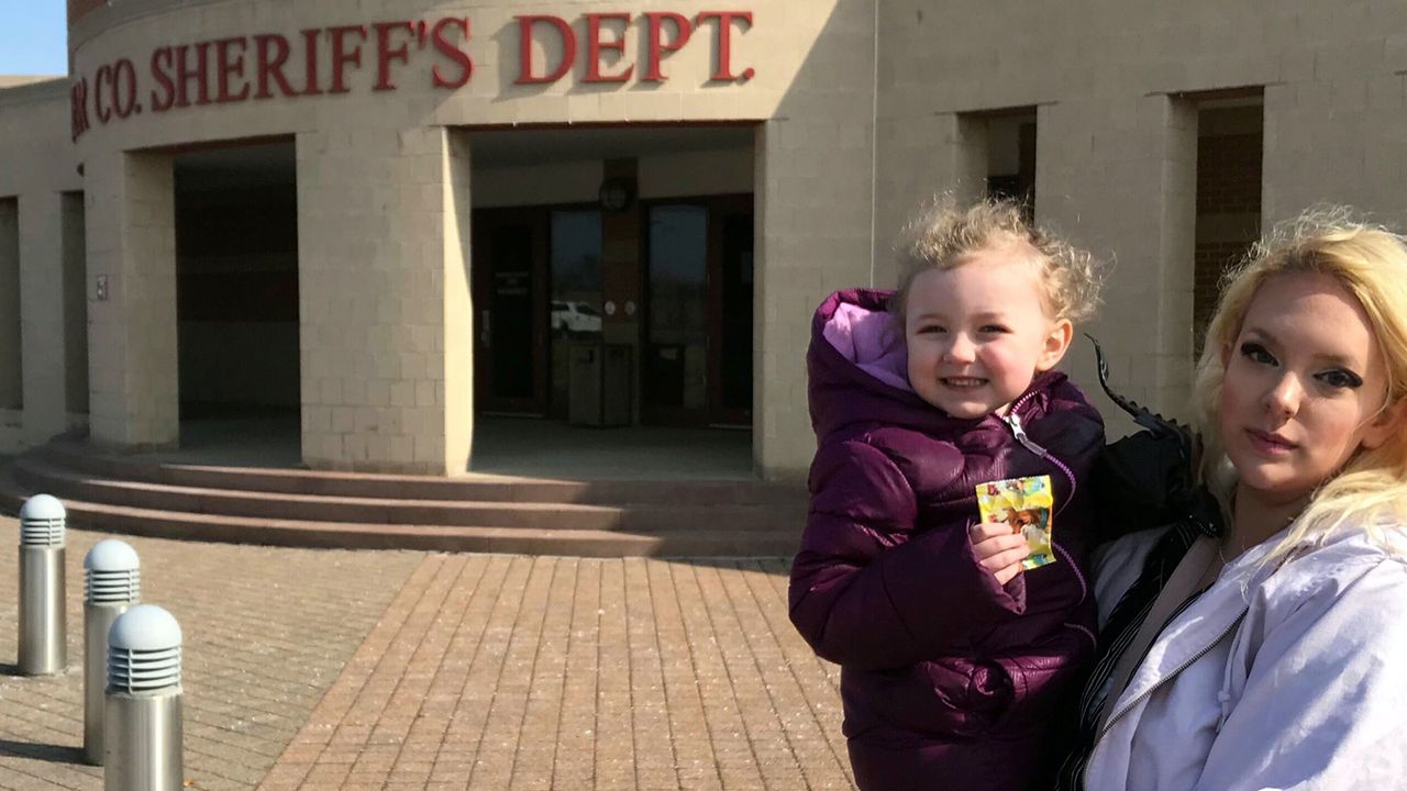 Melissa Latronica with her daughter, outside Porter County Jail, where she spent three days