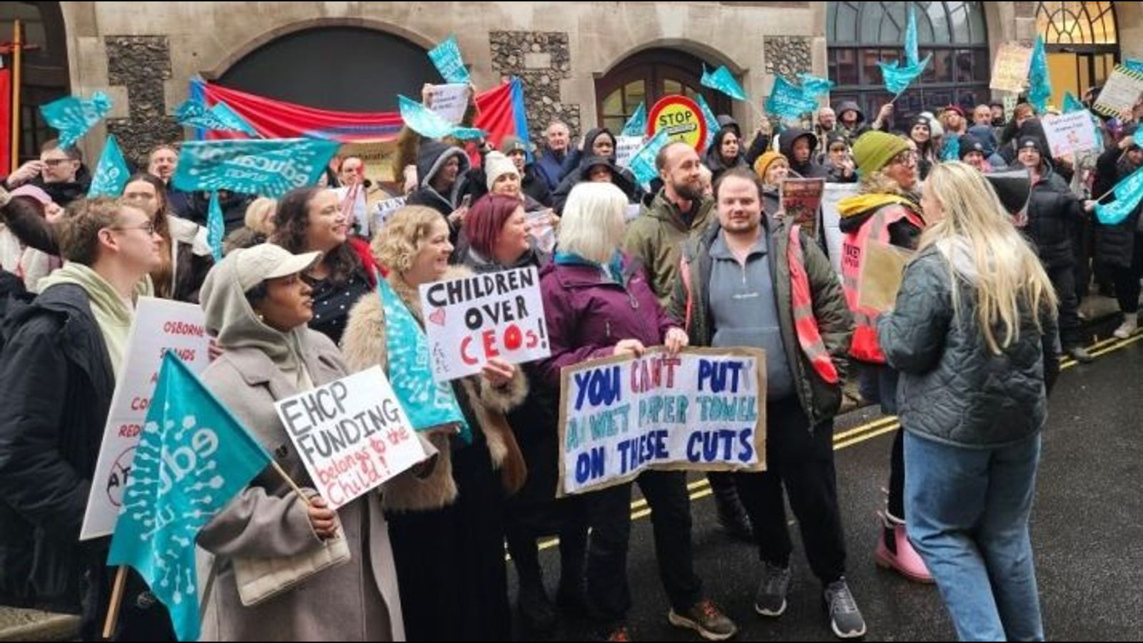 Teachers strike against compulsory redundancies across the Midlands, England