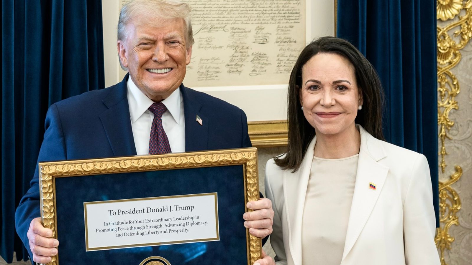 Trump takes Machado’s Nobel medal as CIA chief meets with Venezuela’s “interim president”