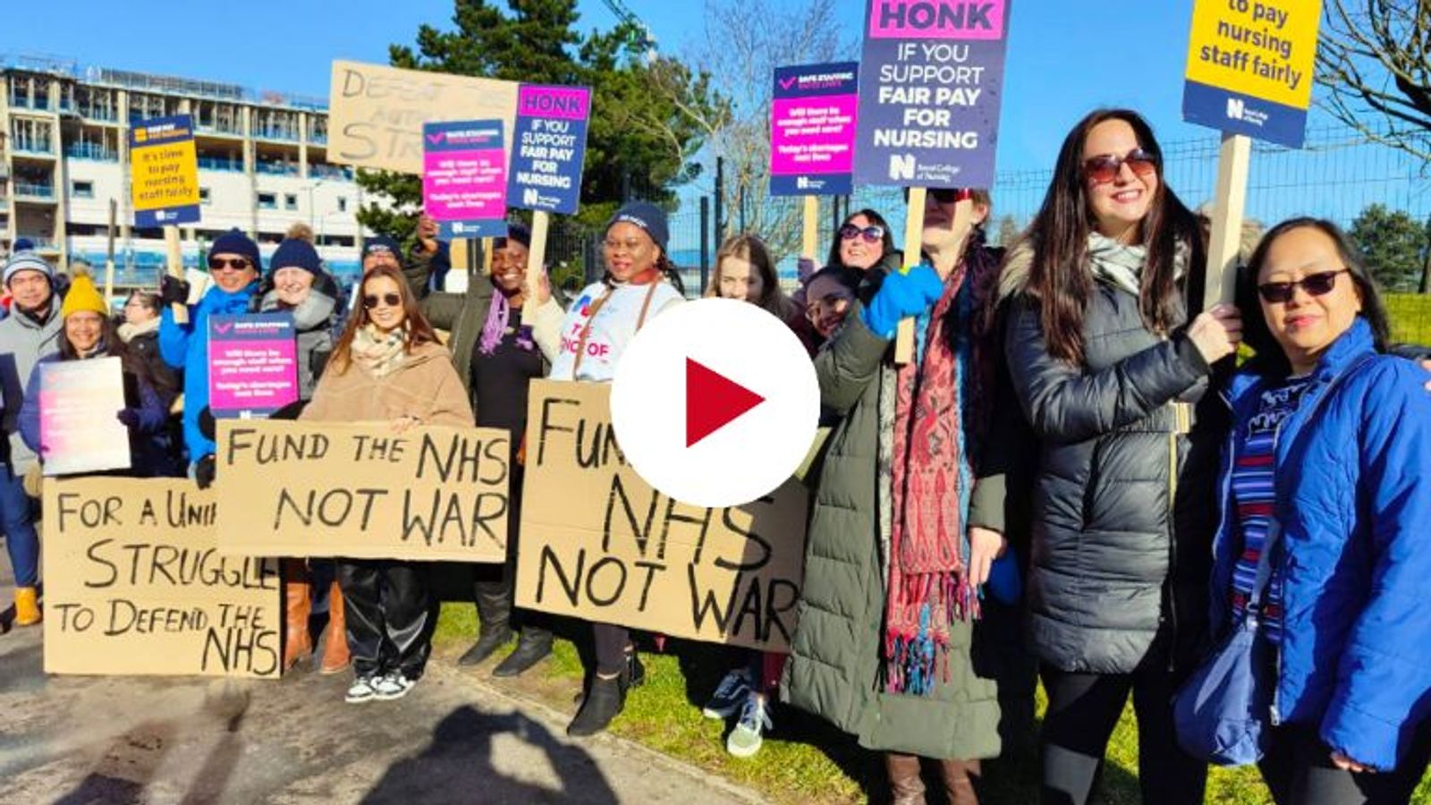 Video National Health Service workers speak from picket lines during