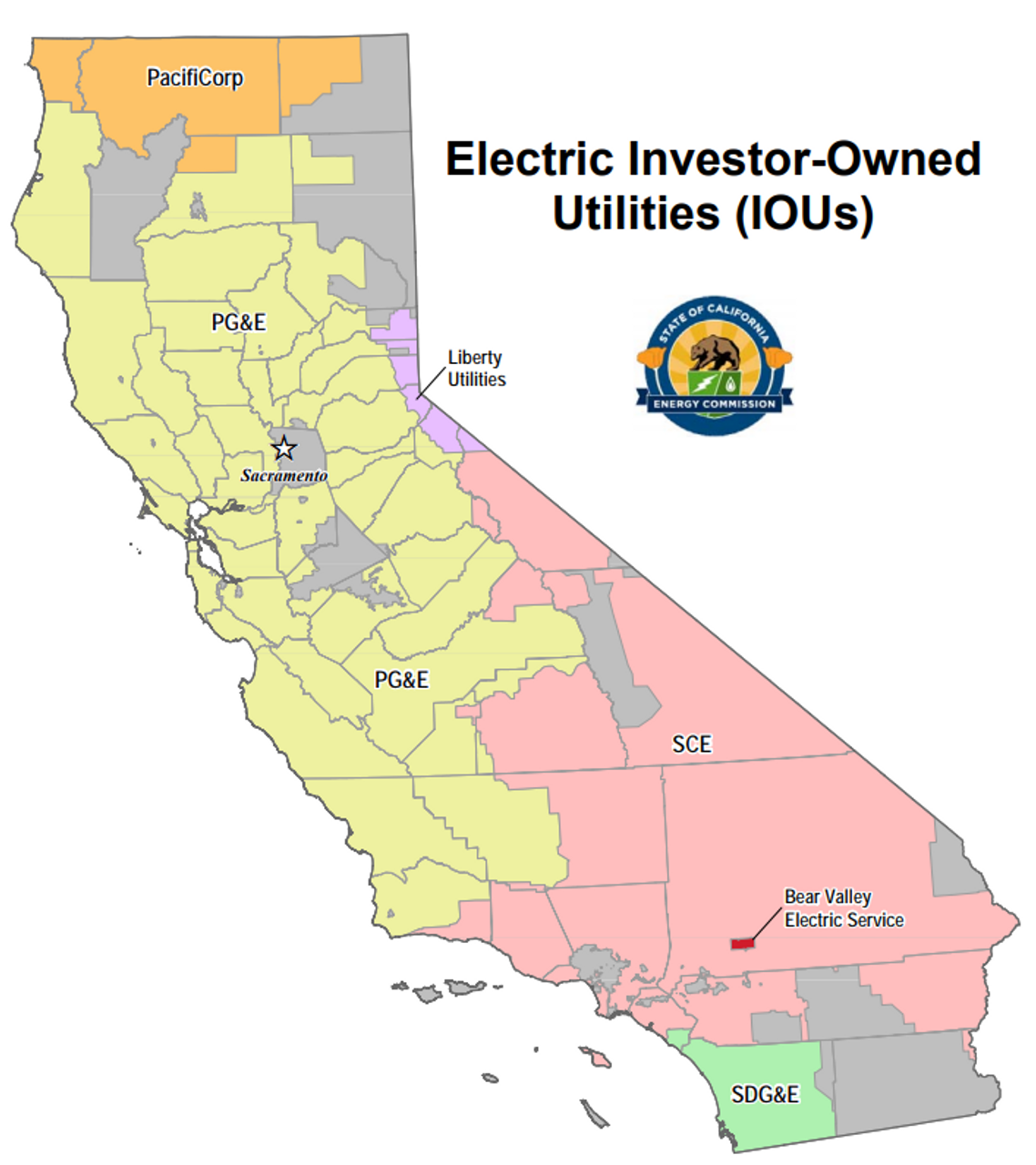 A map of utility companies regional monopolies, courtesy of the state Energy Commission