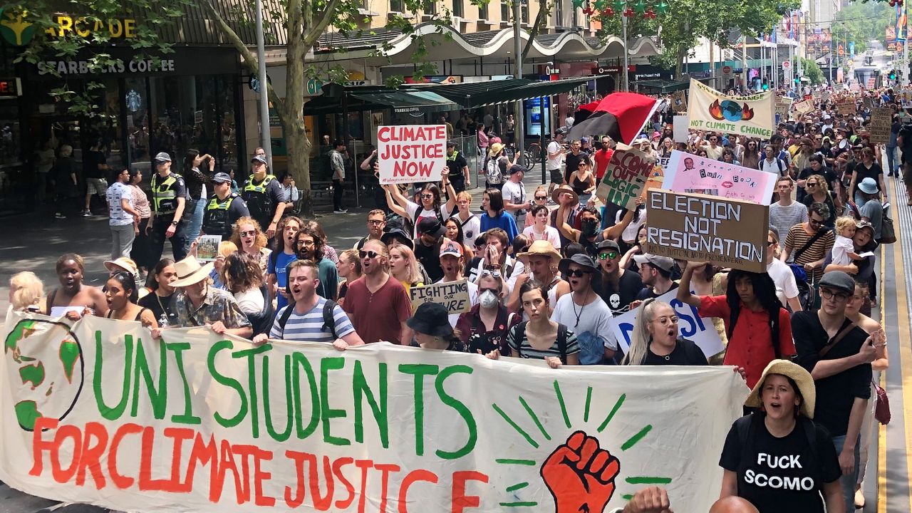 Protesters march in Melbourne, Australia