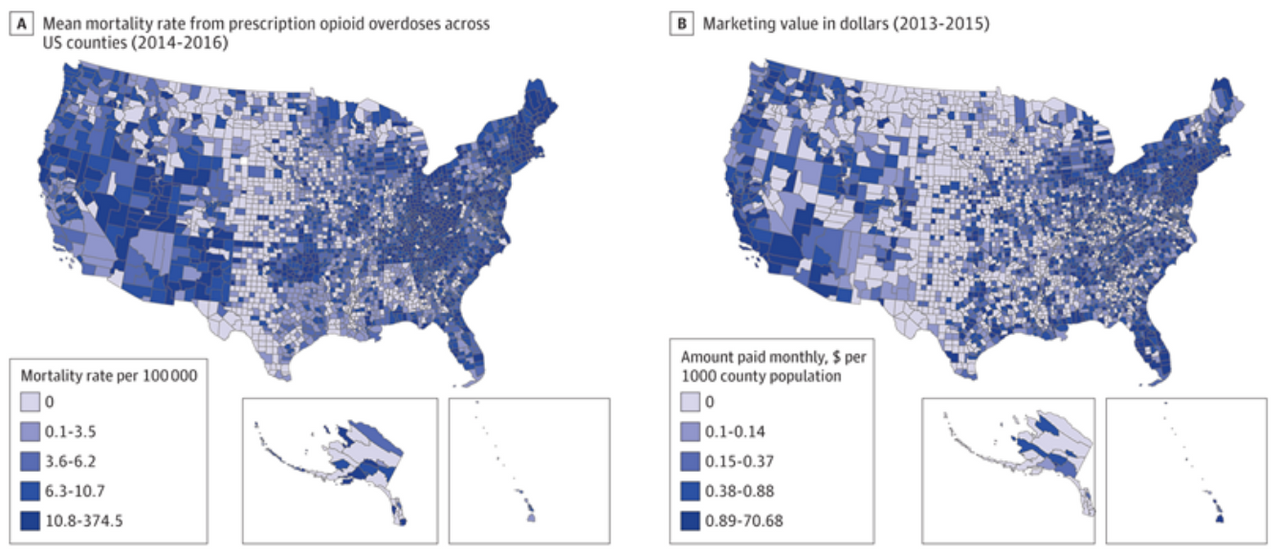 Opioid mortality rates and marketing dollars. Source: JAMA Network Open