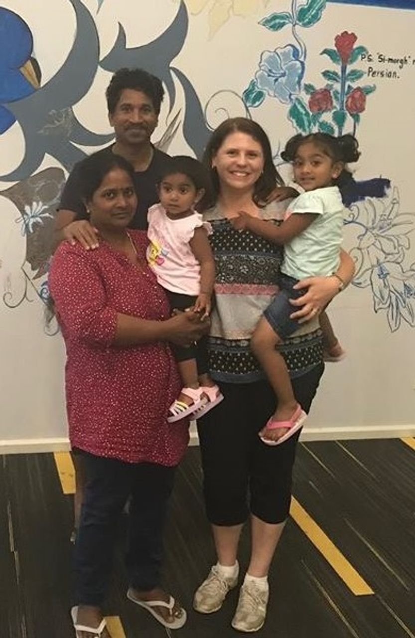 Angela Fredericks with Nadesalingnam, Priya and their two daughters, Dharuniga and Kopiga