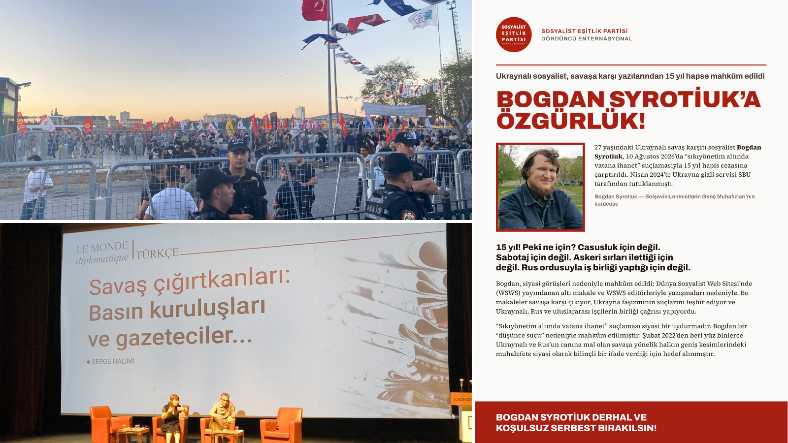 Le Sosyalist Eşitlik Partisi soulève la campagne pour la libération de Bogdan Syrotiuk lors d'événements anti-guerre à Istanboul