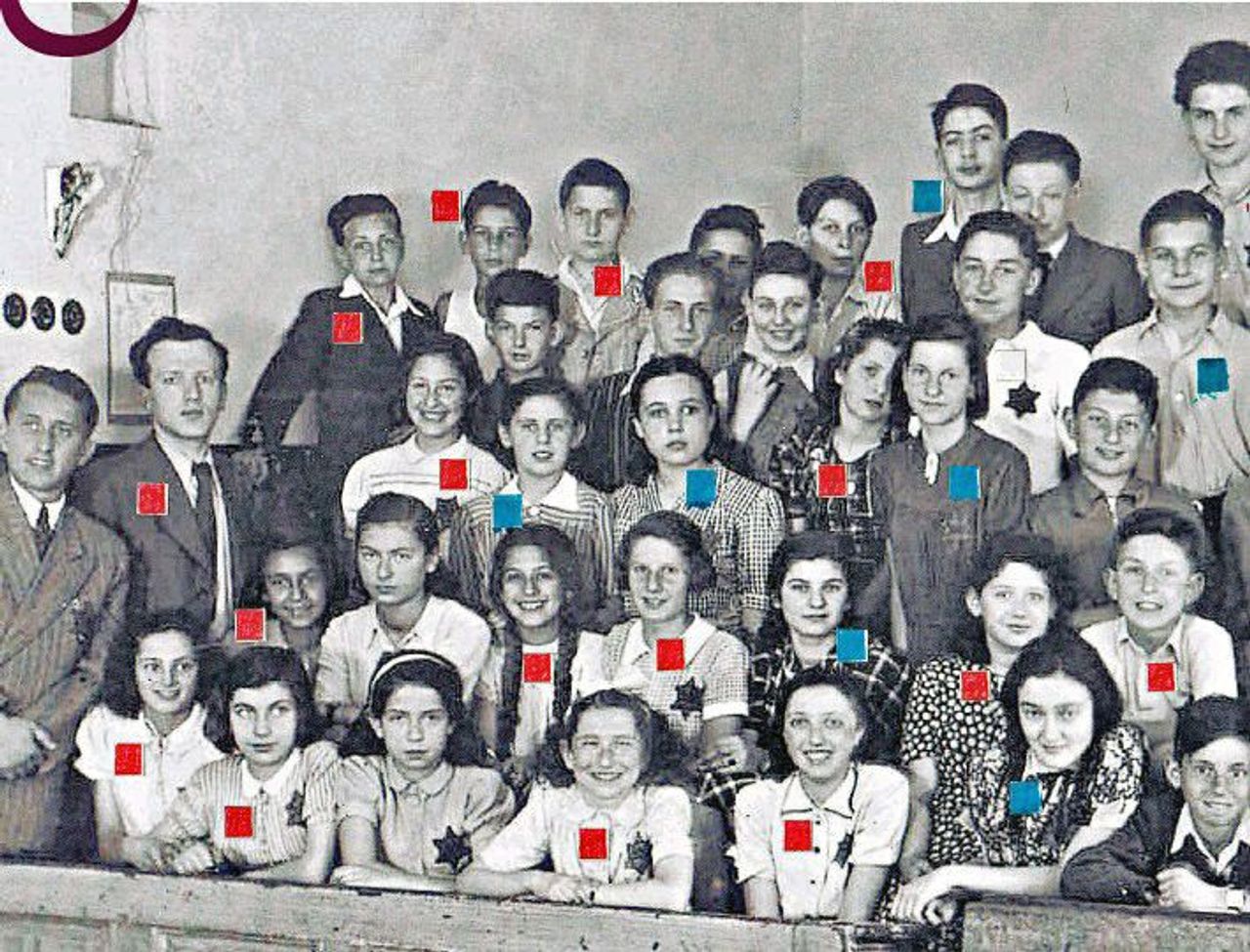 Frank Bright 1942 Prague school photo - those marked red died