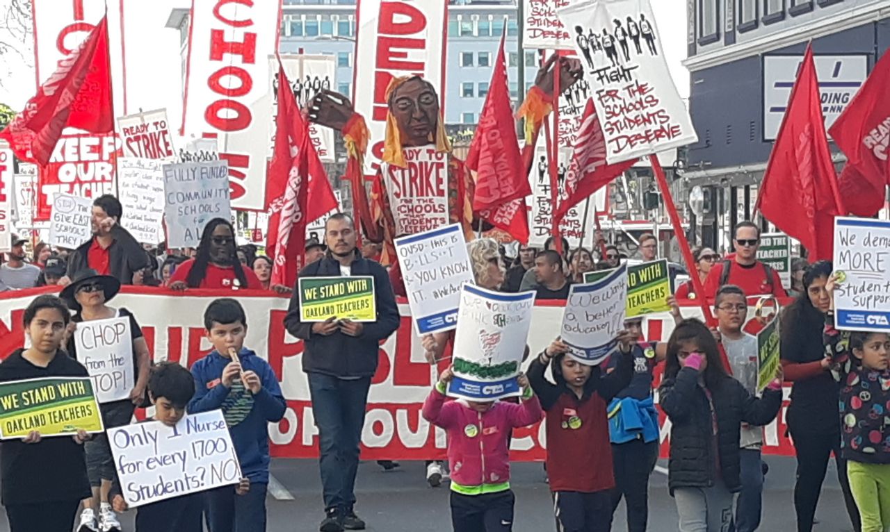 Part of the teachers' rally in Oakland, USA