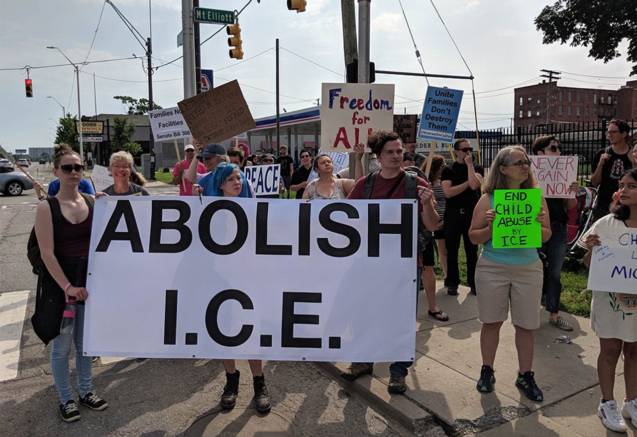 The protest on the Fourth of July at ICE office in downtown Detroit, USA