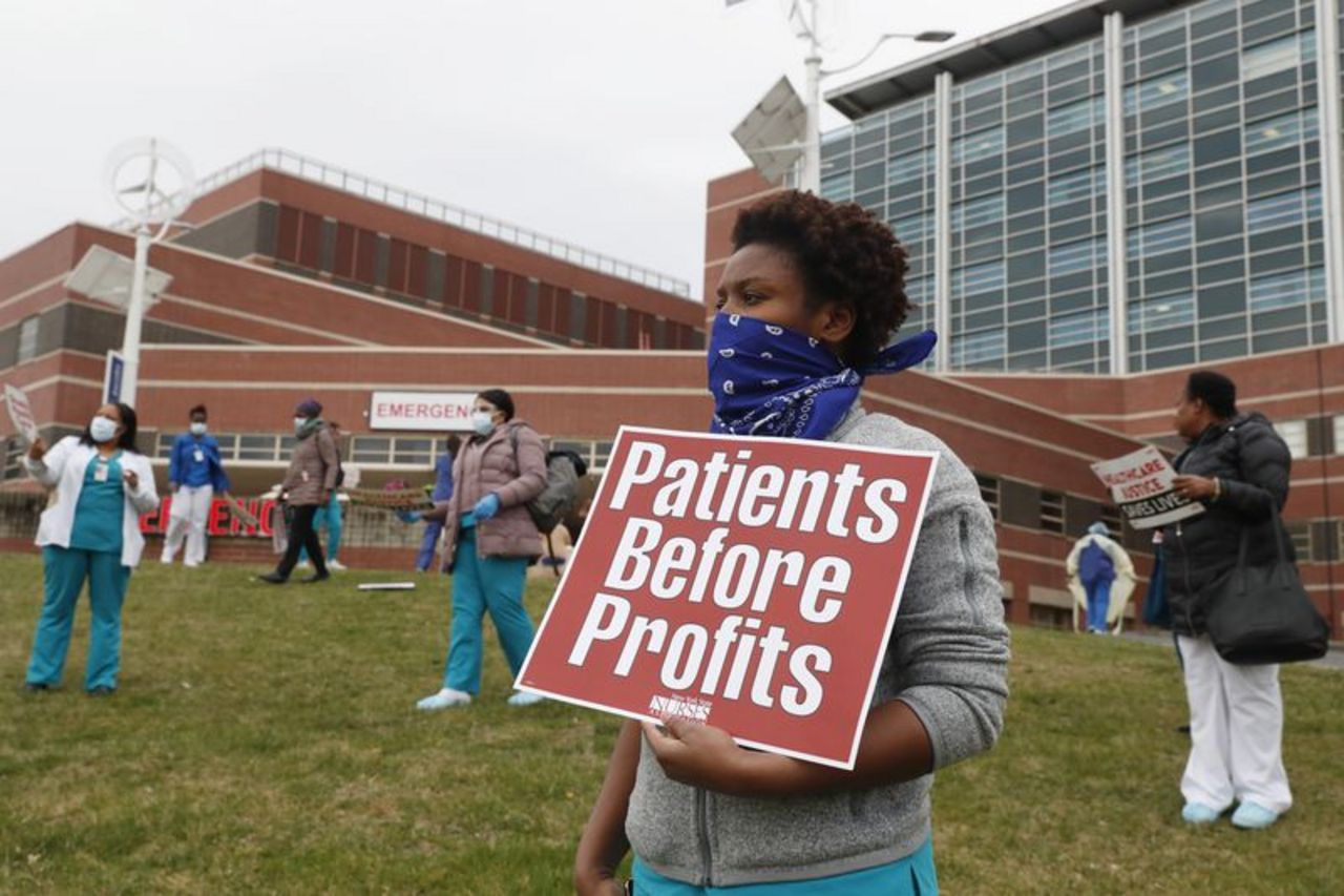 Nurses protesting outside the Jacobi Medical Center in the Bronx, New York City