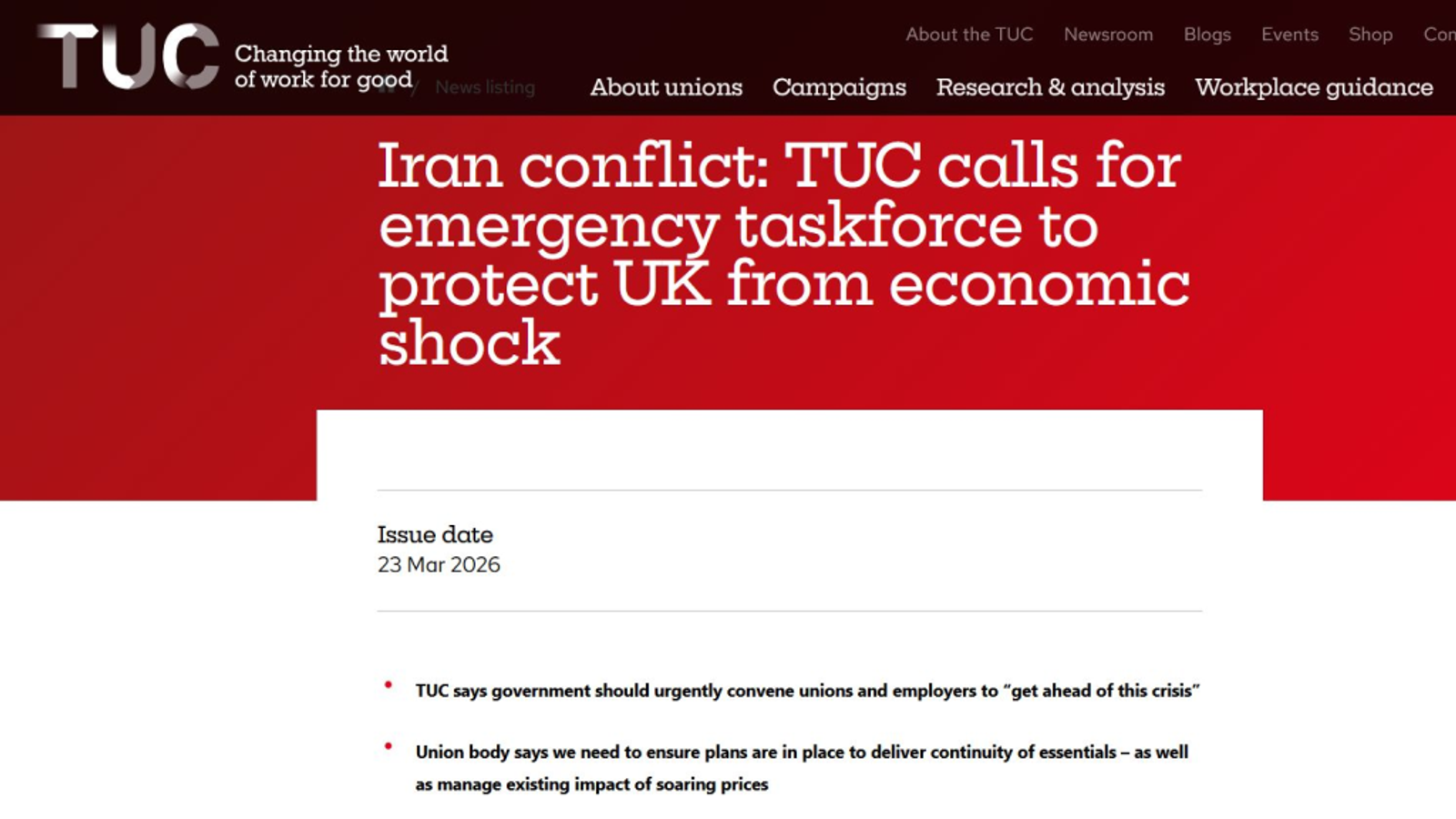 Trades Union Congress offers Iran war partnership with Starmer government