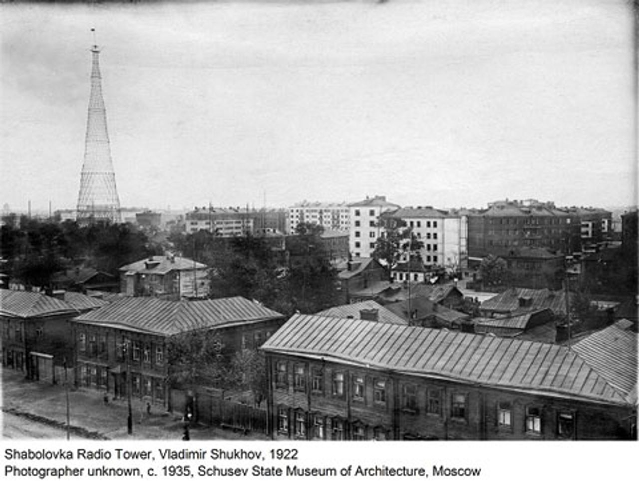 Wladimir Schuchow, Schabolowka-Funkturm, 1922, Fotografie 1929, unbekannter Fotograf, Staatliches Architekturmuseum A.W.Schtschusew, Moskau