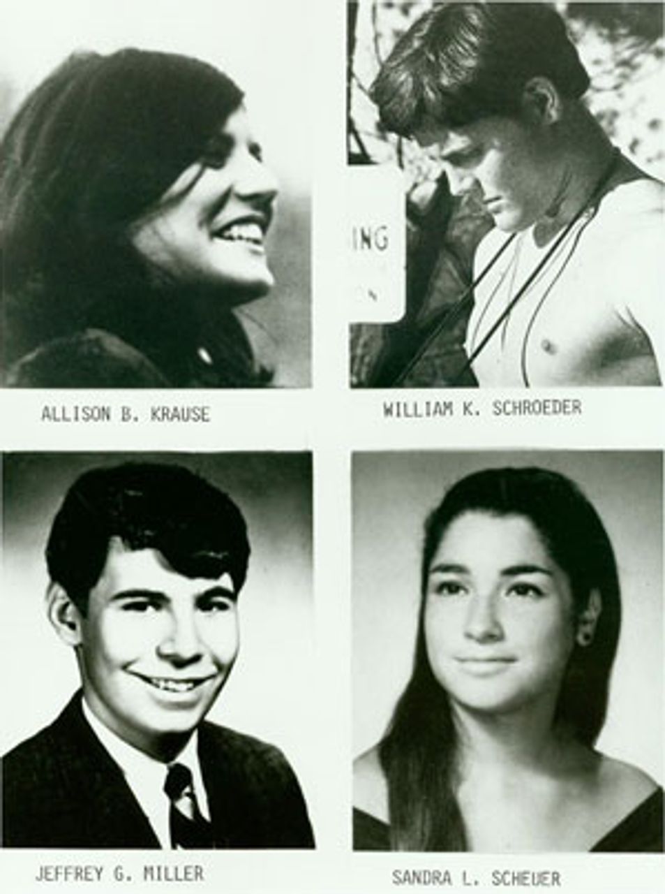 Die vier Studenten, die im Mai 1970 von der Nationalgarde an der Kent State University getötet wurden.