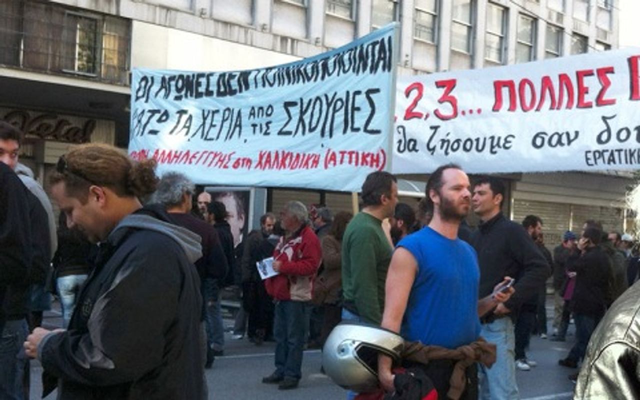 Die Arbeiter der Vio.Me-Fabrik auf der Demonstration in Athen