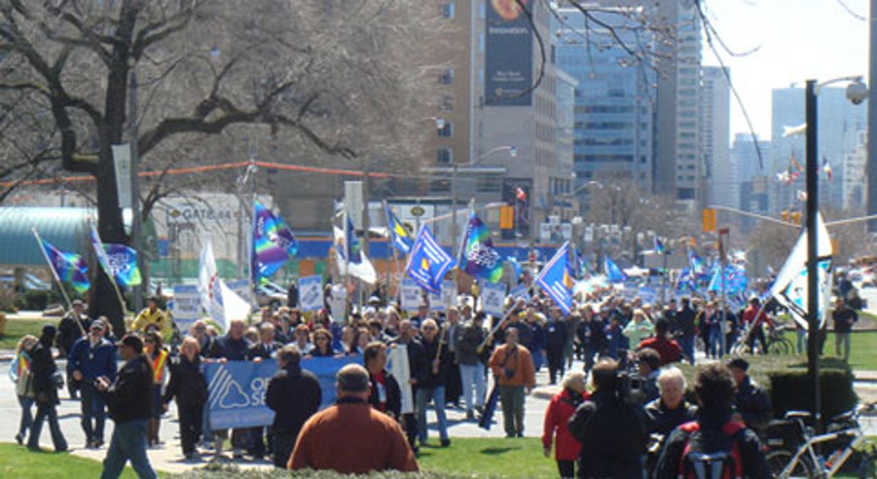 A section of the demonstration, marching up University Avenue