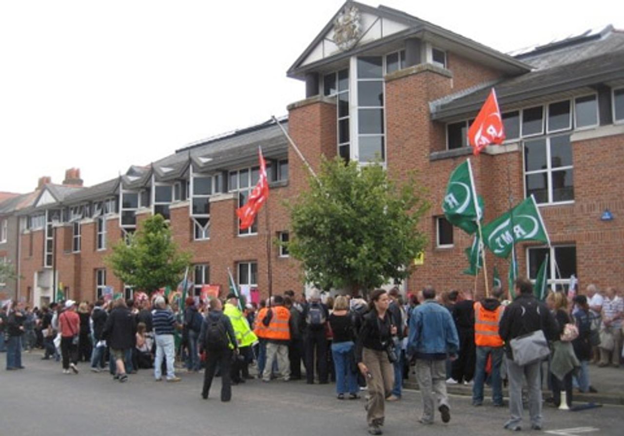 Supporters of the occupation outside the Newport court