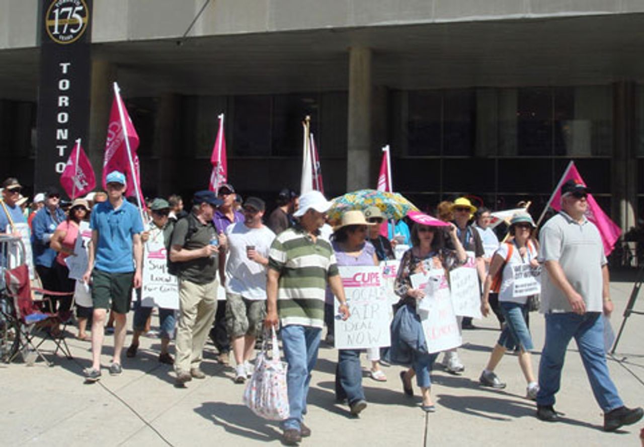 A section of the city workers marching in Toronto