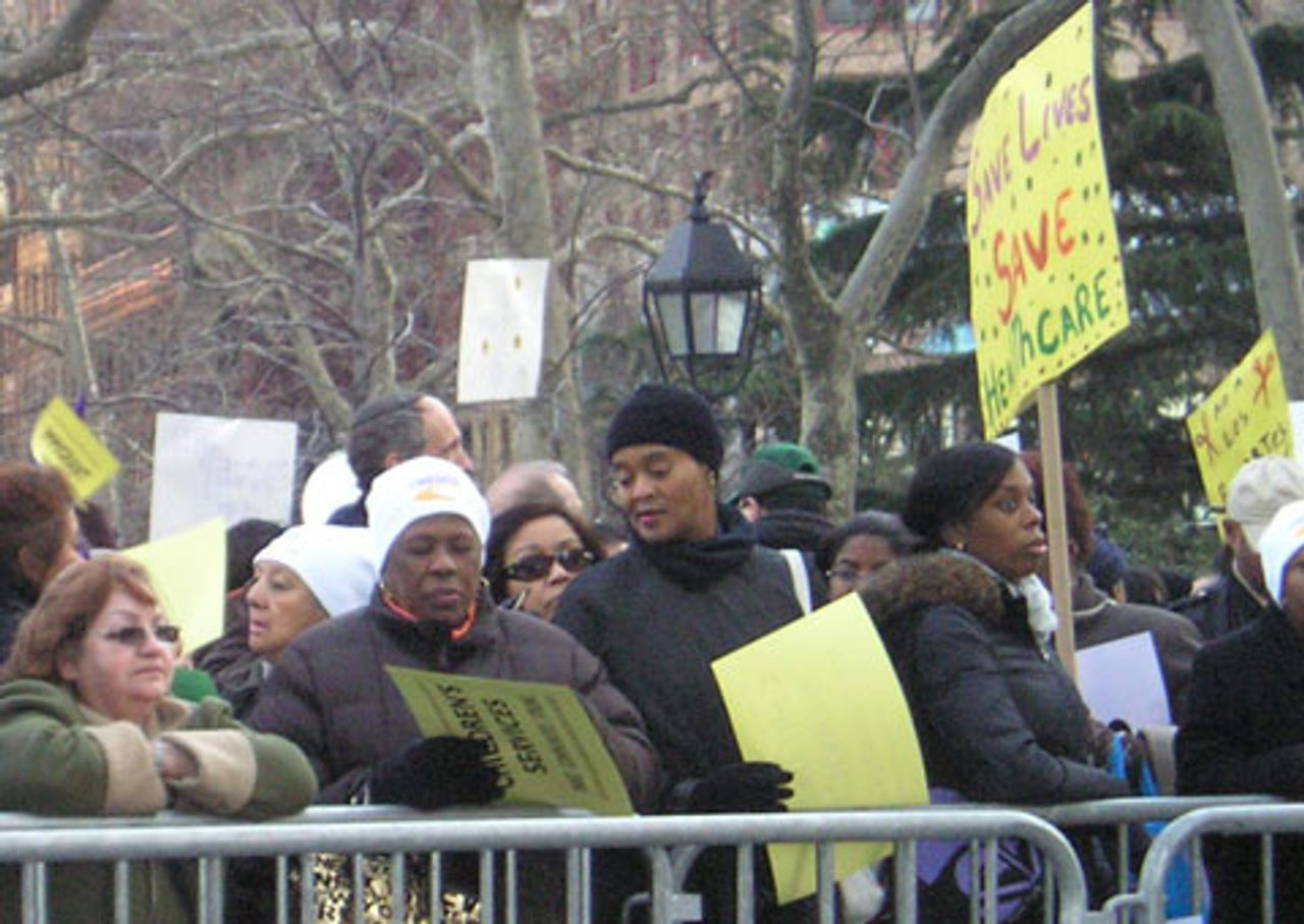 Demonstrators protesting against New York state budget cuts