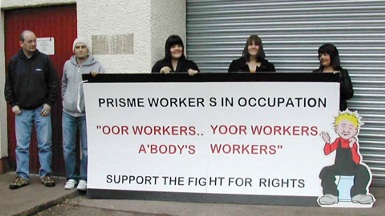 Workers occupying Prism Packaging in near central Dundee