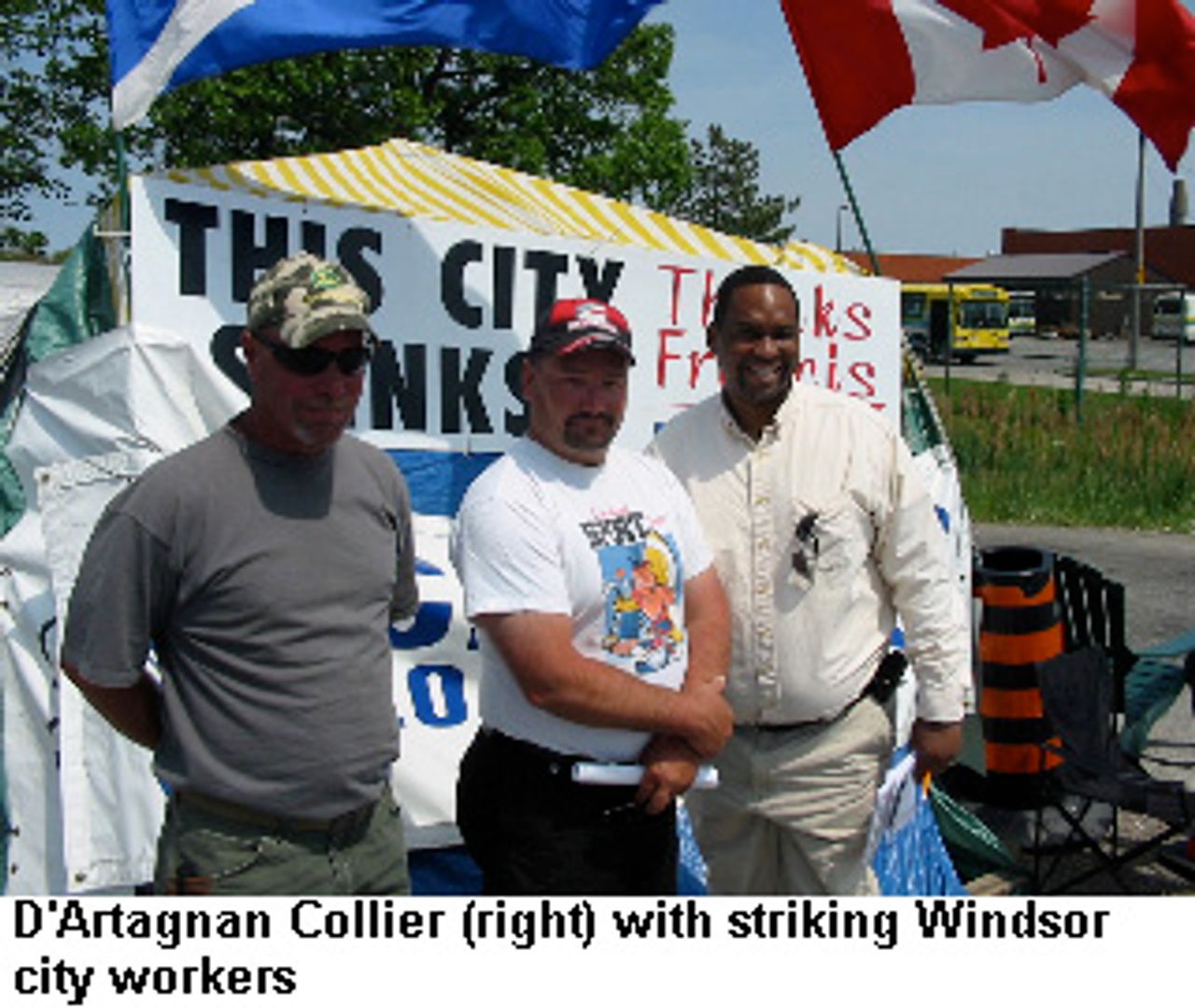 D'Artagnan Collier speaking with striking city workers in Windsor, Ontario