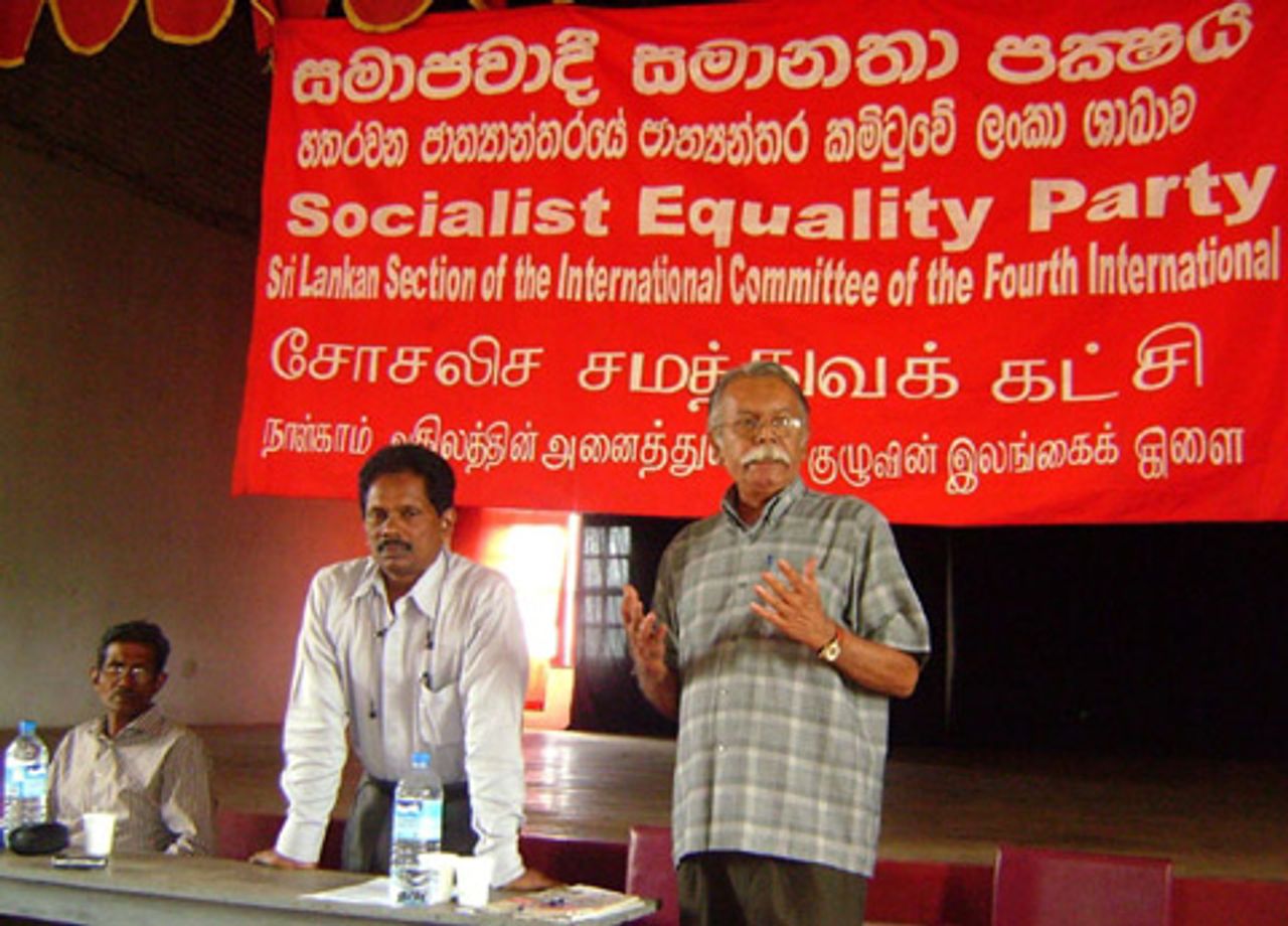 SEP general secretary Wije Dias with A. Shanthakumar translating into Tamil