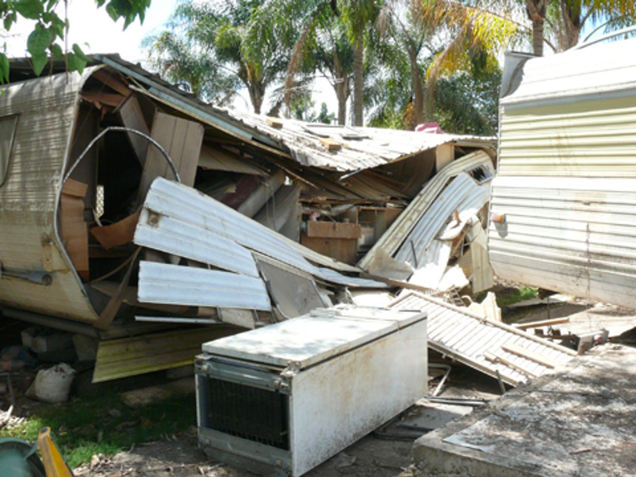 Destroyed caravans in Goodna