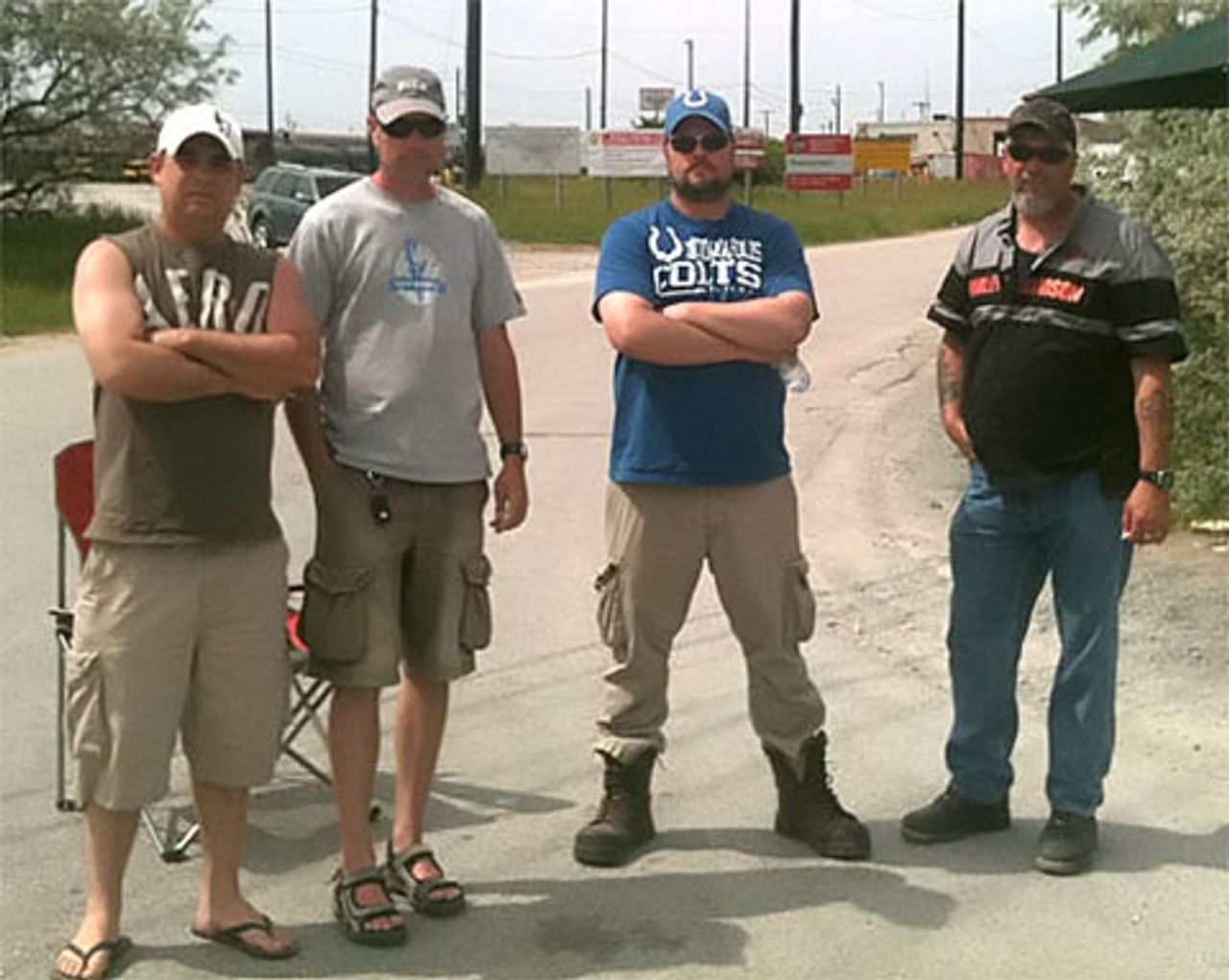 Strikers at the east gate of the rail yard