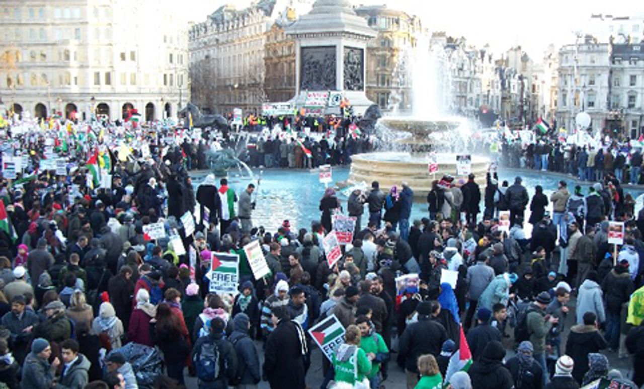 Demonstration in London against the Israeli assault on Gaza.
