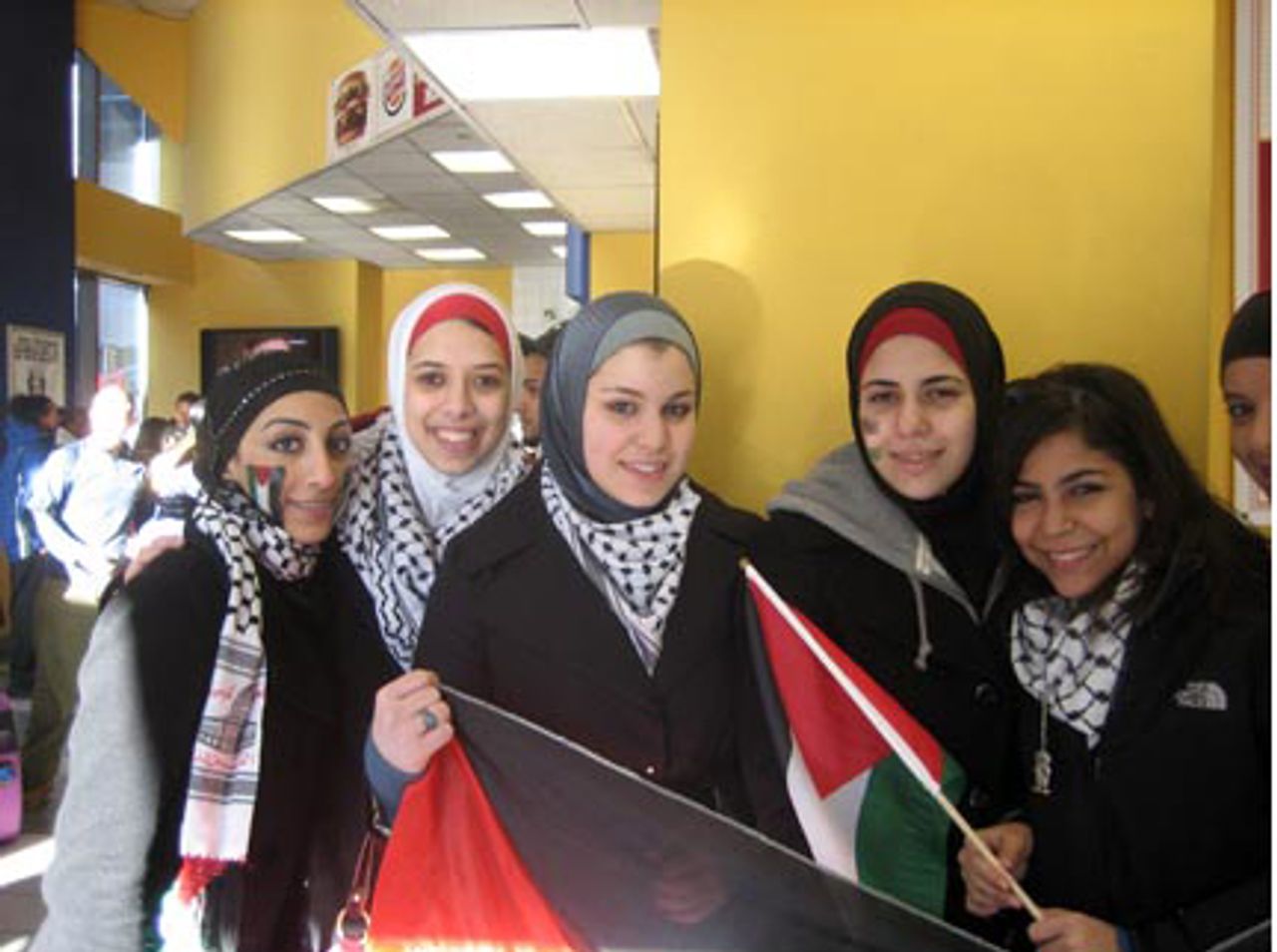 Students from Al-Ghazaly High School at Times Square protest