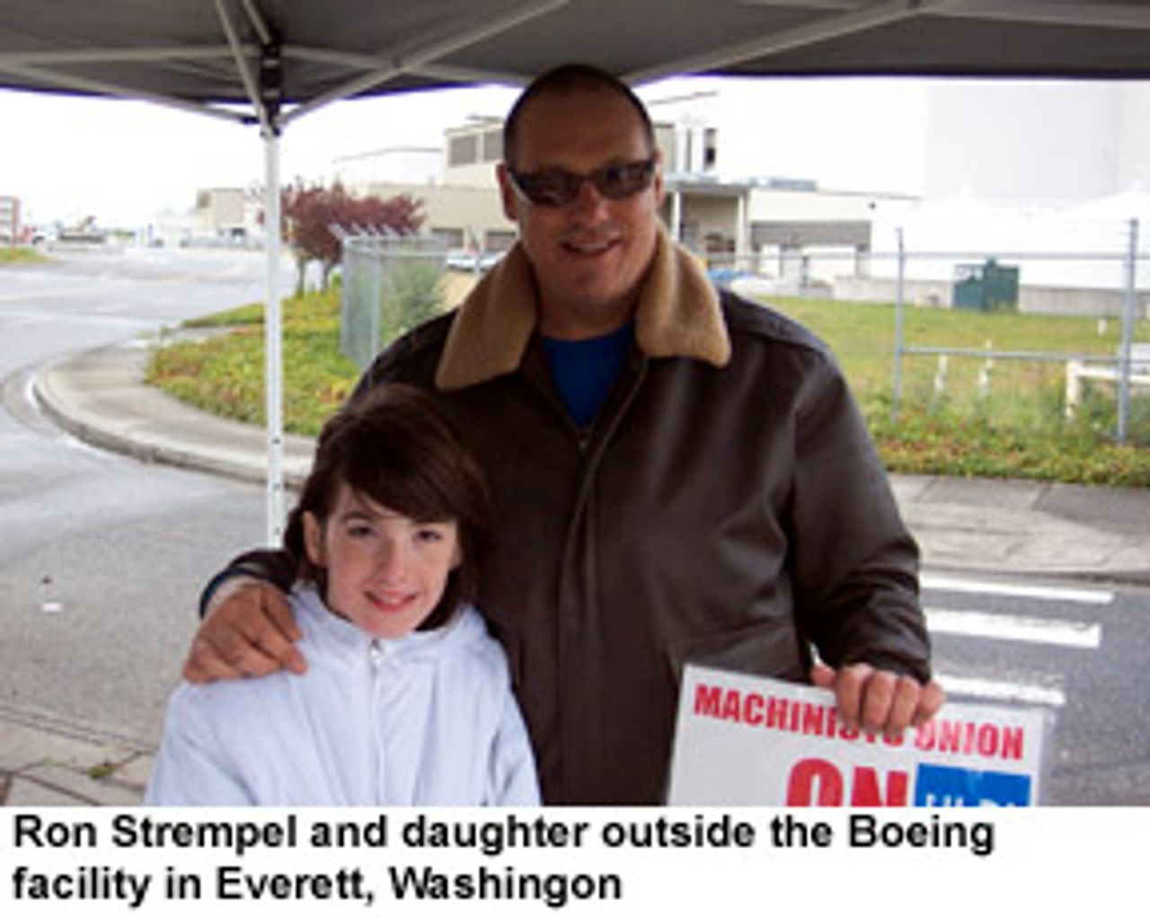 Ron Strempel and daughter outside the Boeing facility in Everett, Washington