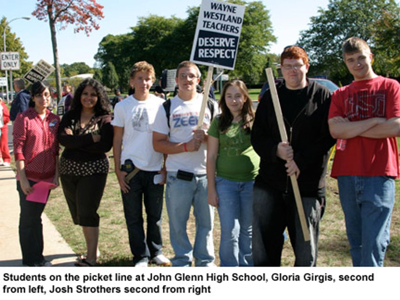 Students on the picket line at John Glenn High School